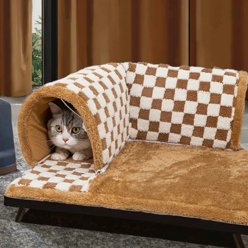 2-in-1-Cat-House-Condo-Soft-Cozy-Fiber-Comfortable-Cat-Tunnel-Bed-Play-Sleep-All-Season-Linen-Breathable-Pet-Beds