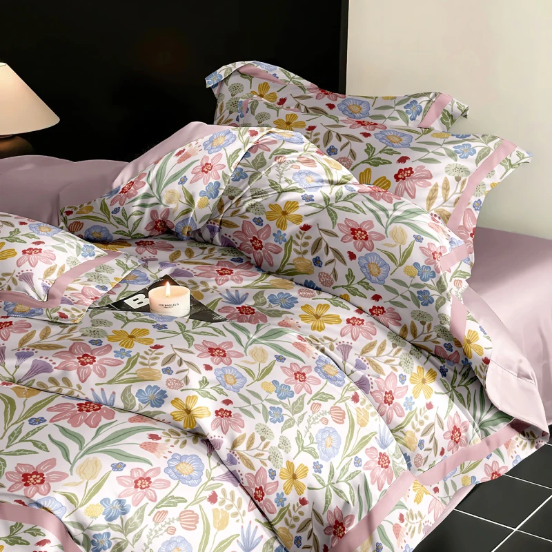200TC-Eco-Friendly-Cotton-Percale-Duvet-Cover-Set-Floral-Printed-4-Piece-Portable-Washable-Bedding-for-Home-Hotel-Use-Woven