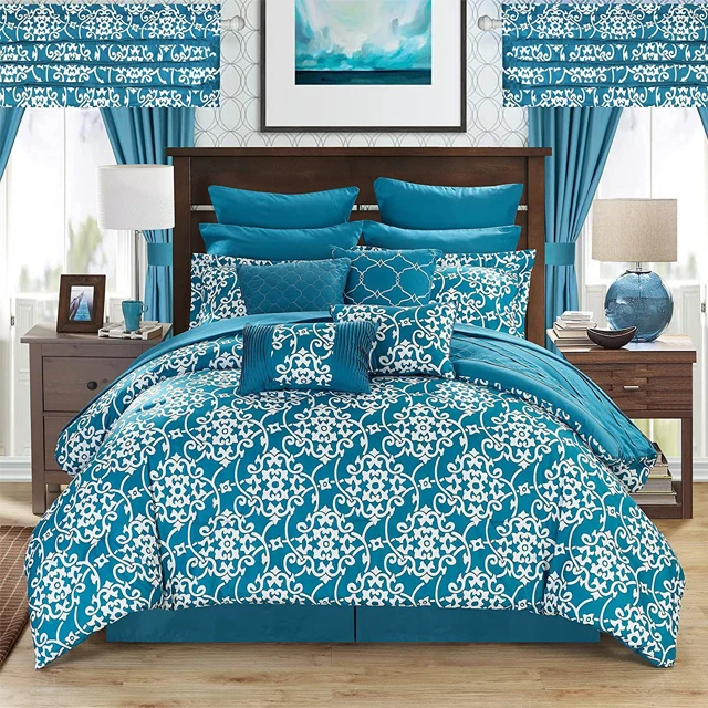 24pcs-Bed-Sheet-Set-Plaid-Style-Machine-Washable-Bedding-Sets-with-Matching-Curtains-Modern-for-All-Season