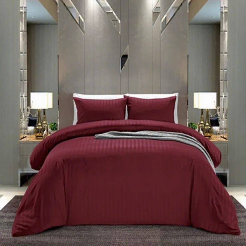 2cm-Stripe-High-Quality-Well-Brushed-and-Soft-Anti-pilling-Microfiber-Duvet-Cover-Set-Double-Size-Maroon-Color-Button-Closure