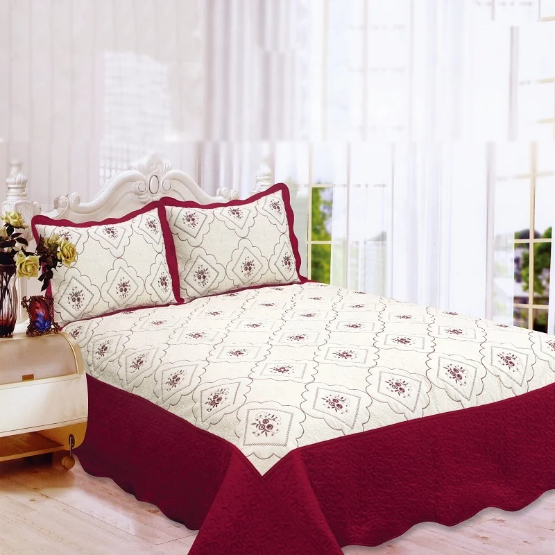 3-Pcs-Embroidered-Quilt-King-Size-Floral-Bedspread-Lightweight-Coverlet-Burgundy-White-Bed-Cover-Blanket-Home-Decor