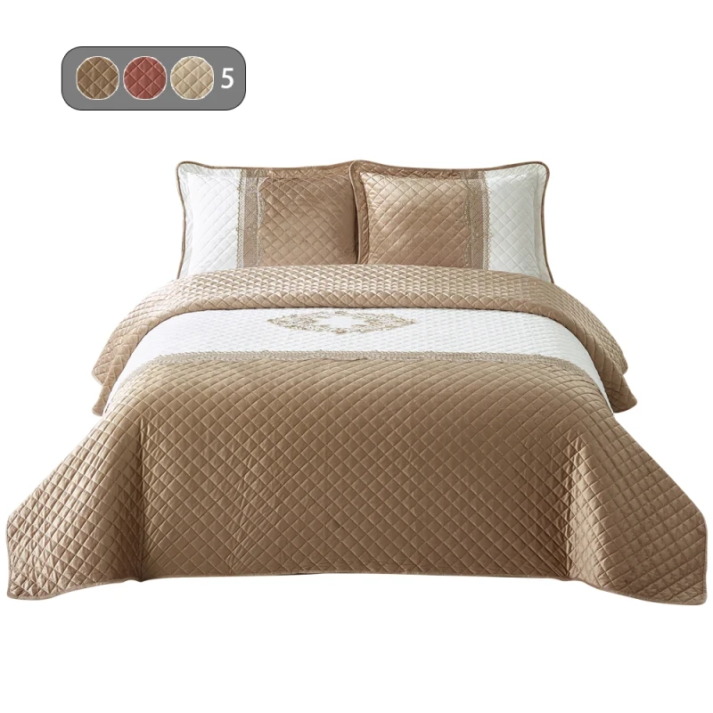 3-Pcs-Velvet-Patchwork-Embroidery-Stitching-Bedspread-Set-With-Lace-Design-Reversible-Quilted-Bed-Cover