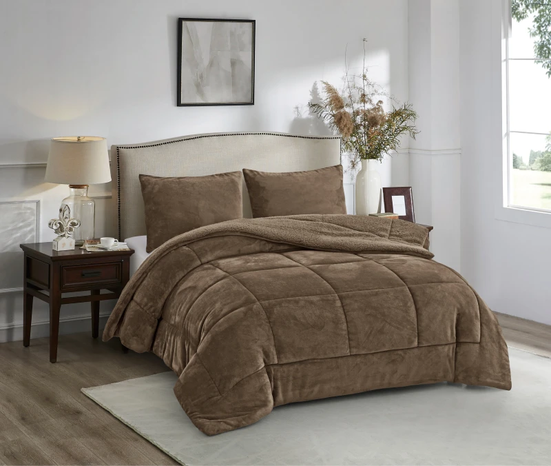 3-Piece-Bedding-Set-Micromink-Sherpa-Ultra-Soft-Warm-All-Season-Comforter-King-Charcoal-Solid-European