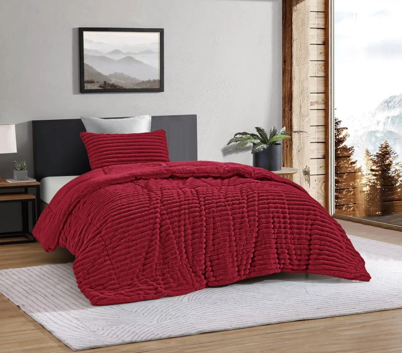3-Piece-Fluffy-Faux-Rabbit-Fur-200TC-Washable-American-Style-King-Size-Tie-Dye-Pink-Purple-Plush-Comforter-Set