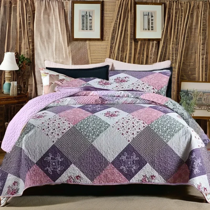 3-Piece-Polyester-Patchwork-Printed-Quilted-Air-Permeable-Europe-Style-All-Season-Bed-Cover-Set-Including-1-Bed-Cover-2
