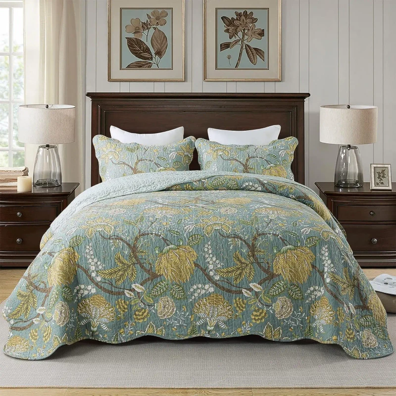 3-Piece-Quilt-Set-Quilted-Bedspread-Cotton-Coverlet-Set-Floral-Printed-Bedding-Set-with-Pillowcases-for-All-Season