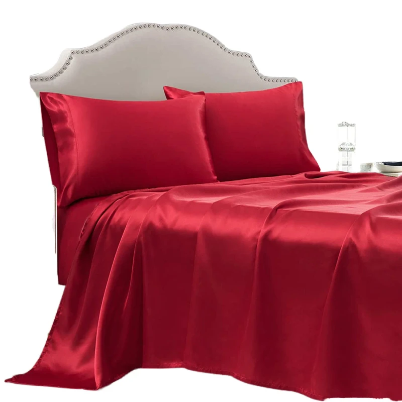 3-Piece-Satin-Queen-Size-Bedding-Set-200TC-European-Style-1-Deep-Pocket-Fitted-Sheet-2-Pillowcases-Air-permeable