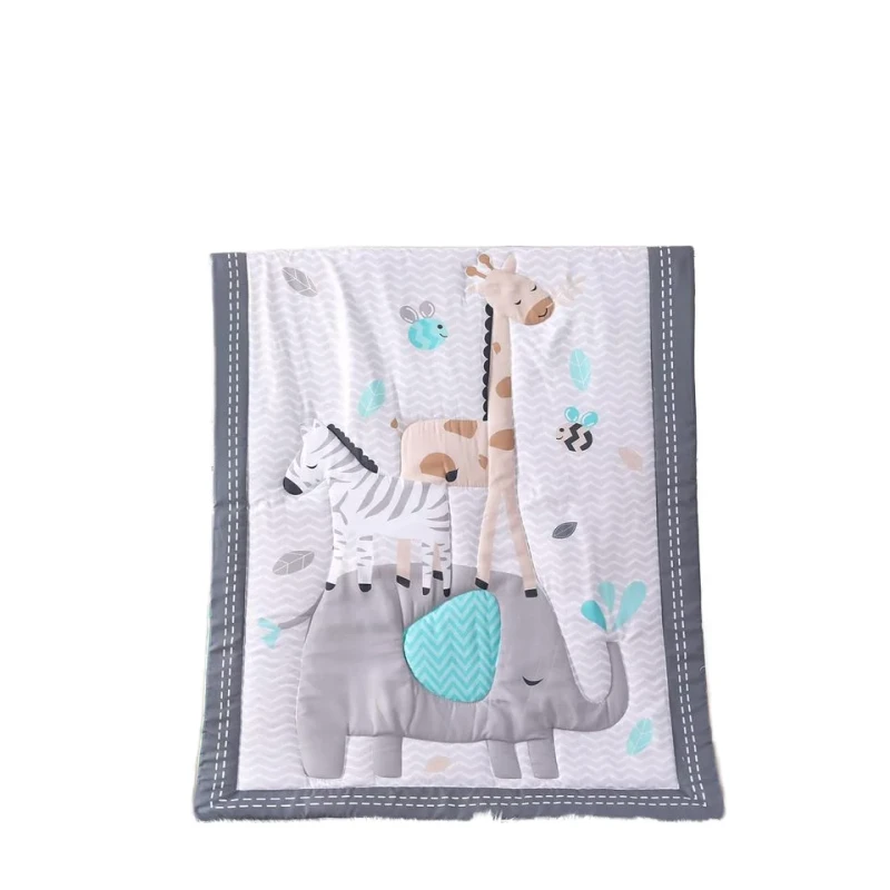 3-Piece-Soft-Breathable-Mini-Crib-Bedding-Set-for-Baby-Boys-and-Girls-Featuring-Elephant-Zebra-Includes-Comforter-Mattress