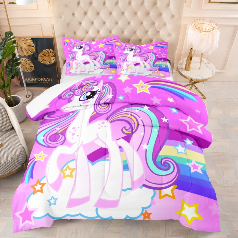 3-Piece-Ultra-Soft-Kids-Girls-Unicorn-Comforter-Set-Queen-Twin-Full-Size-Micro-Alternative-Quilted-Bedding-2-Pillowcases-400TC