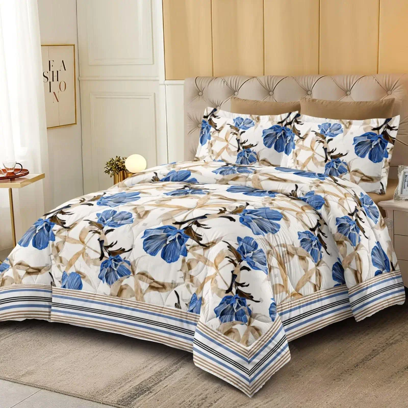 3-Piece-Woven-Floral-Striped-Microfiber-Double-Size-Adult-Comforter-Set-in-Bag