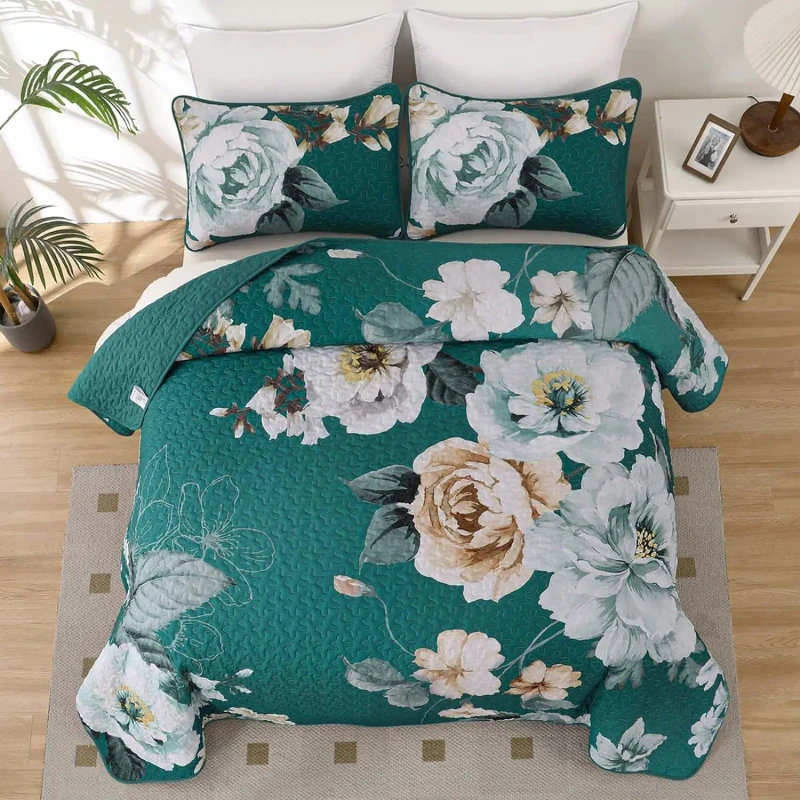 3-Pieces-Floral-Printed-Queen-Quilt-Bedding-Set-Soft-Microfiber-Lightweight-Quilt-Set-Bedspread-Coverlet-Set-for-All-Season