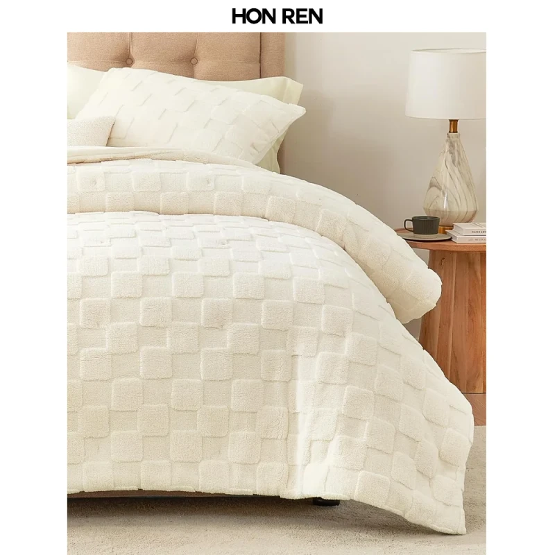 3-Pieces-Fluffy-Queen-Size-Comforter-Set-Farmhouse-Jacquard-Checkered-Sherpa-Bed-Set-Ultra-Soft-Thick-Bedding-Set-for-Winter