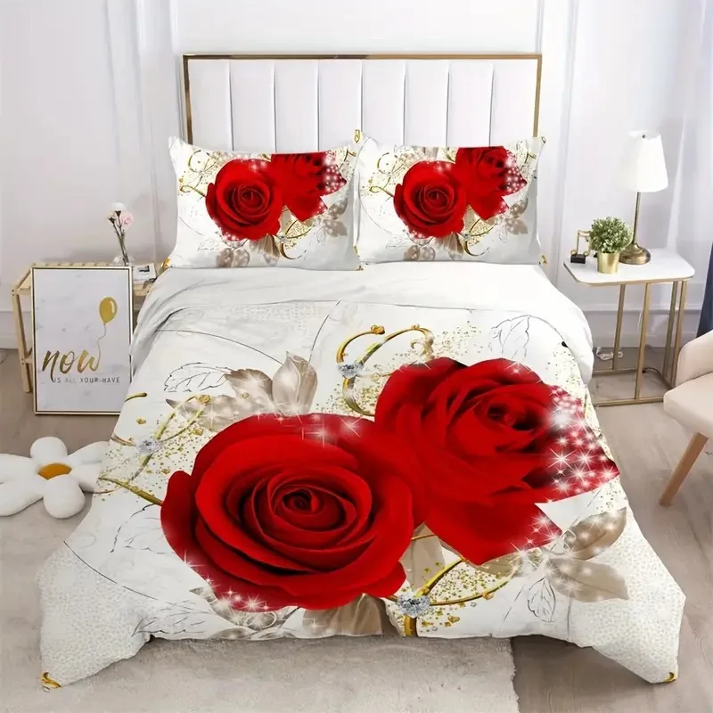 3D-Rose-Digital-Print-Duvet-Cover-Set-3-Piece-Multiple-Sizes