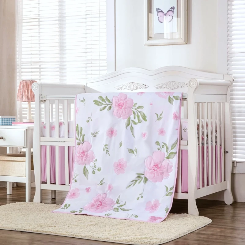 3Pcs-Floral-Baby-Cot-Bedding-Set-Infant-Nursery-All-Season-with-Comforter-Fitted-Sheet-and-Crib-Skirt