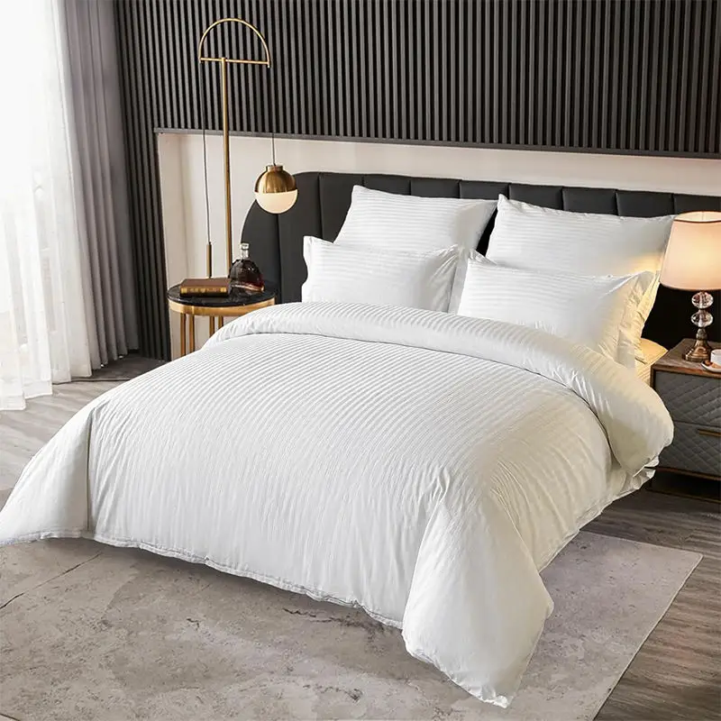 3cm-Stripe-Flat-Fitted-Sheet-100-Cotton-King-Size-Duvet-Cover-Set-Bedding-Set