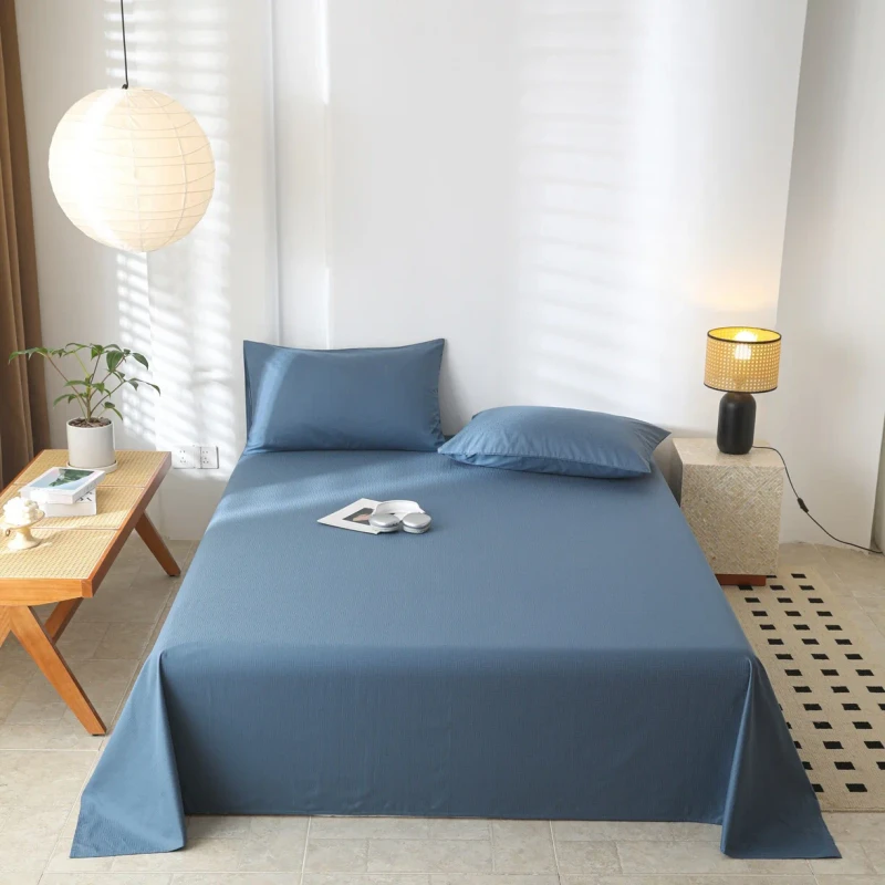 3pcs-Jacquard-Flat-Fitted-Sheets-Satin-Weave-Blue-Pure-Cotton-Bed-Sheet-Set-Supplier