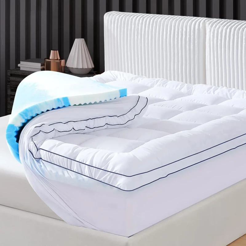 4-Inch-Dual-Layer-Queen-Mattress-Topper-Cooling-Gel-Memory-Foam-Washable-Back-Pain-Pressure-Relief-Knitted-Fabric-for-Home-Use