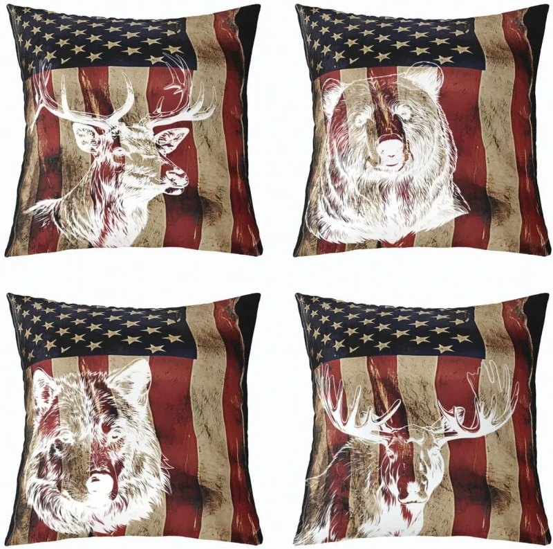 4-Pcs-Animal-Beast-Pillow-Cover-American-Flag-Bear-Wolf-Deer-Suitable-for-Home-Bedroom-Sofa-Camouflage-Pillowcase