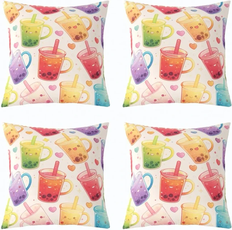 4-Pcs-Boba-Tea-Pillowcase-Pearl-Milk-Tea-Cushion-Cover-Colorful-Sofa-Pillowcase-Childrens-Bedroom-Decoration
