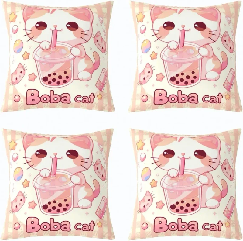4-Pcs-Cute-Cat-Pillow-Cover-Pearl-Milk-Tea-Cat-Cushion-Cover-Colorful-Sofa-Pillowcase-Childrens-Bedroom-Decoration