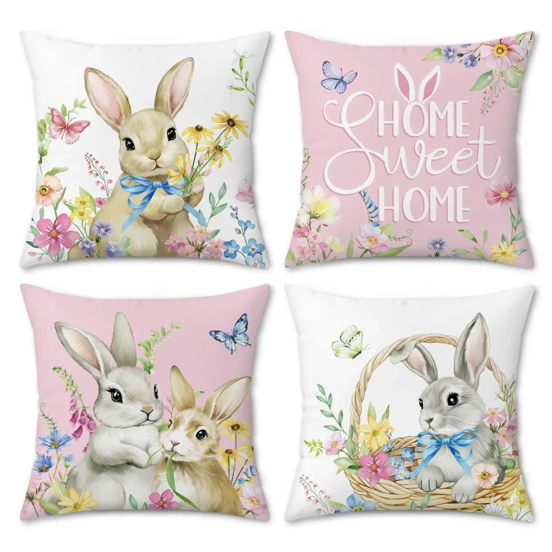 4-Pcs-Easter-Pillow-Covers-Pink-Rabbit-Flower-Butterfly-Design-Suitable-for-Home-Outdoor-Terrace-Garden-Decoration