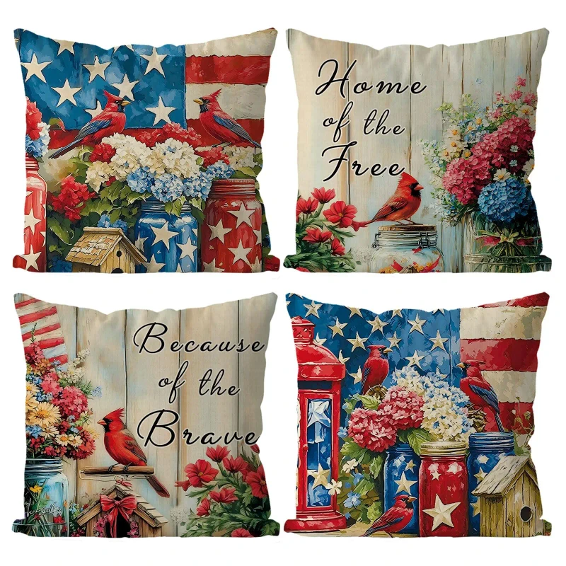 4-Pcs-July-4th-Pillow-Covers-Cardinal-Flower-Patriotic-Independence-Day-Suitable-for-Home-Garden-Terrace-Decoration