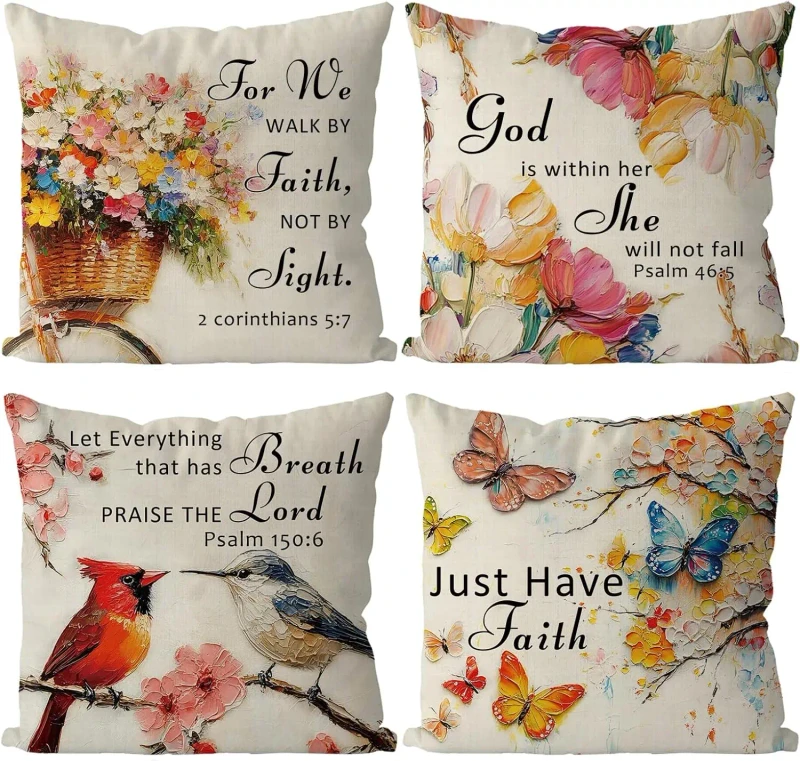 4-Pcs-Spring-Christian-Pillow-Covers-Red-Butterfly-Flower-Bicycle-Design-Suitable-for-Home-Garden-Terrace-Decoration