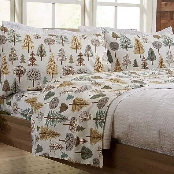4-Piece-Lodge-Printed-Ultra-Soft-Microfiber-Sheet-Set-Beautiful-Patterns-Drawn-From-Nature-Comfortable-All-Season-Bed-Sheets
