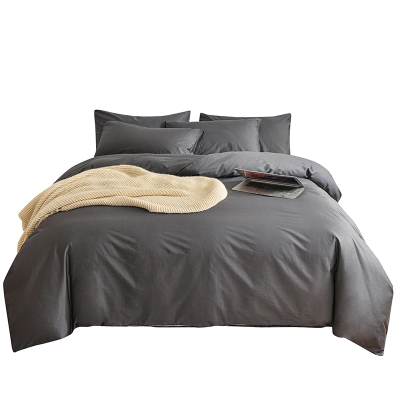 400TC-4pcs-Organic-100-Cotton-Embroidery-Dark-Gray-Duvet-Cover-Set