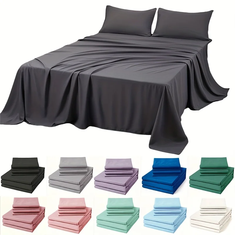 4Pcs-Ultra-Soft-Brushed-Microfiber-Sheet-Set-1-Flat-1-Fitted-2-Pillowcases-Wrinkle-Resistant-Customized-Home-Hotel
