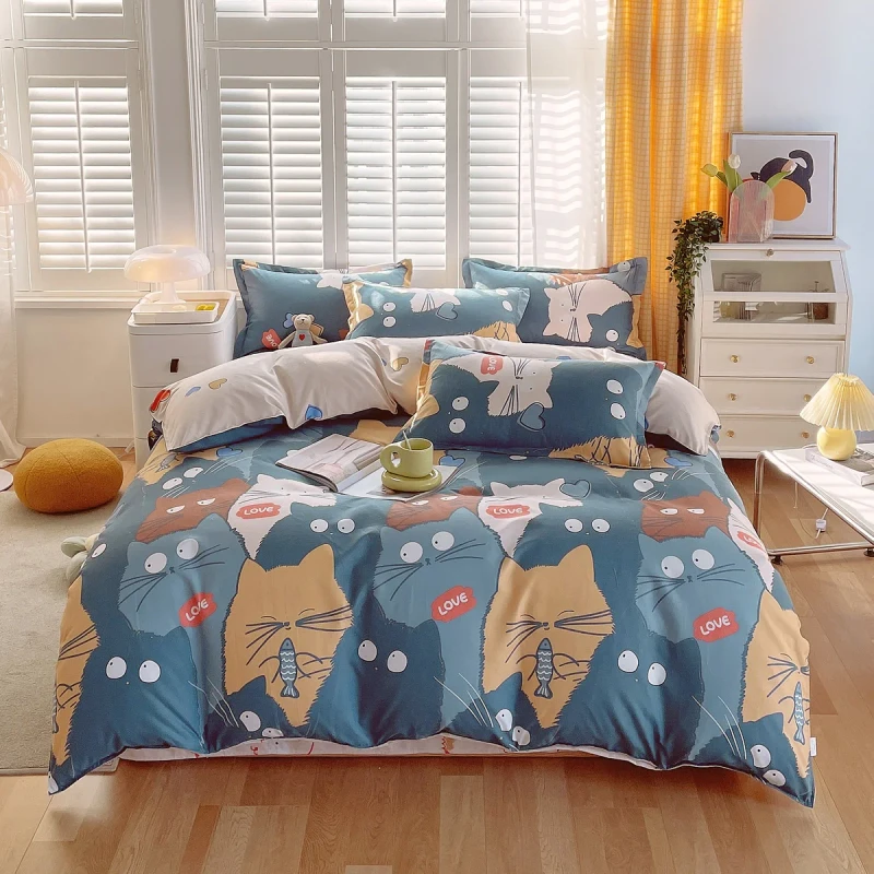 4pcs-Comforter-Set-Beautiful-Modern-Cartoon-Design-for-Home-Hotel-Modern-Brushed-Colors-Includes-Duvet-Cover-Sheet