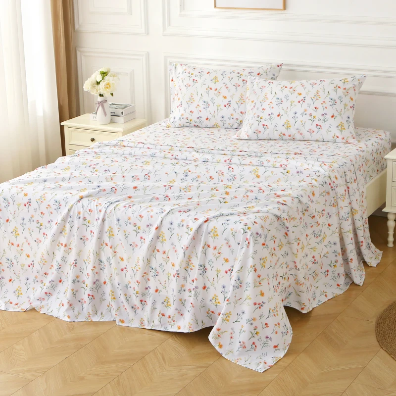 4pcs-Disposable-Microfiber-Bedding-Set-Fitted-Flat-Sheet-Floral-Printed-Hotel-Home-Use