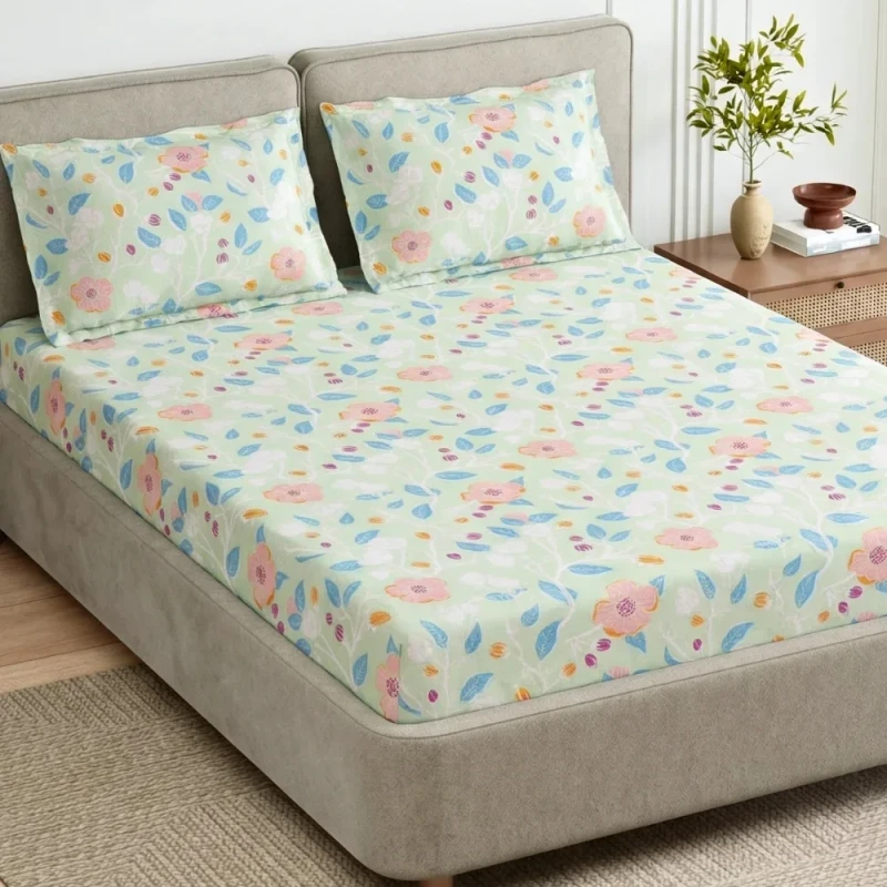 4pcs-Microfiber-Bedding-Set-Fitted-Flat-Sheet-Flower-Printed