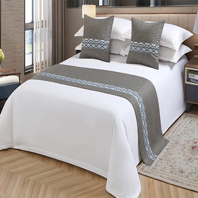 5-Star-Luxury-Hotel-Polyester-Bed-Runner-Set-5-Piece-Full-Size-Woven-Technics-Plain-Style-with-Pillow-Cover-and-Cushions