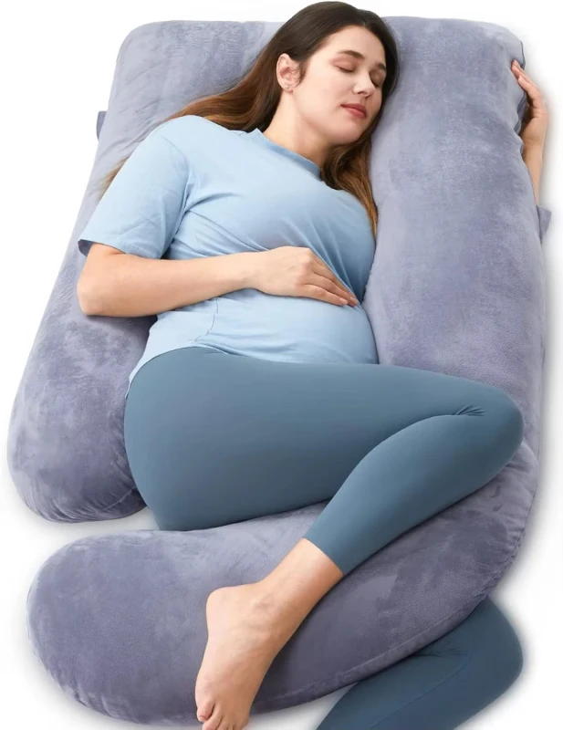 57-Inch-Grey-Maternity-Pillow-U-Shaped-Full-Body-Support-for-Pregnant-Women-Belly-Hips-Back-and-Legs-Cover-Removable