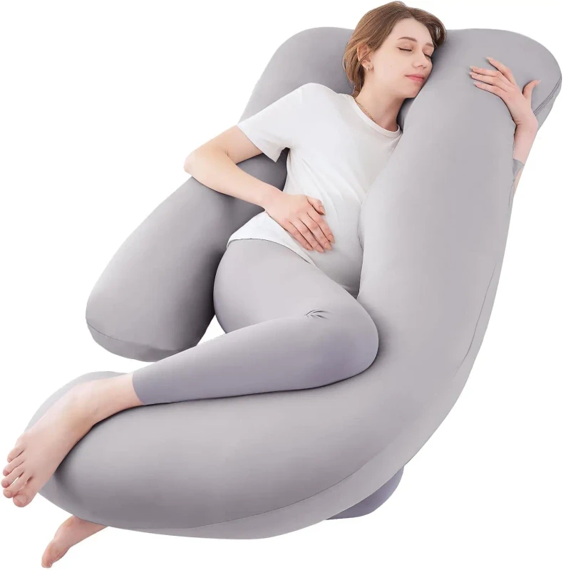 57-with-Removable-Cover-for-Side-Sleeper-Light-Grey-U-Shaped-Cooling-Full-Body-Maternity-Pillow-for-Pregnant-Women