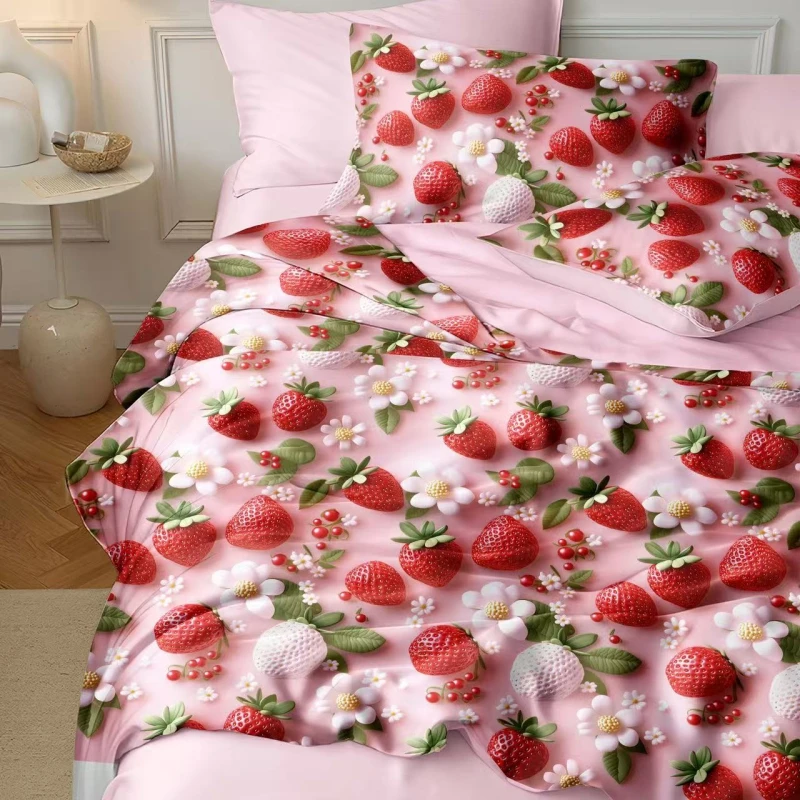 5D-Printed-Linen-Blend-Strawberry-Pink-Fruit-Printed-Comforters