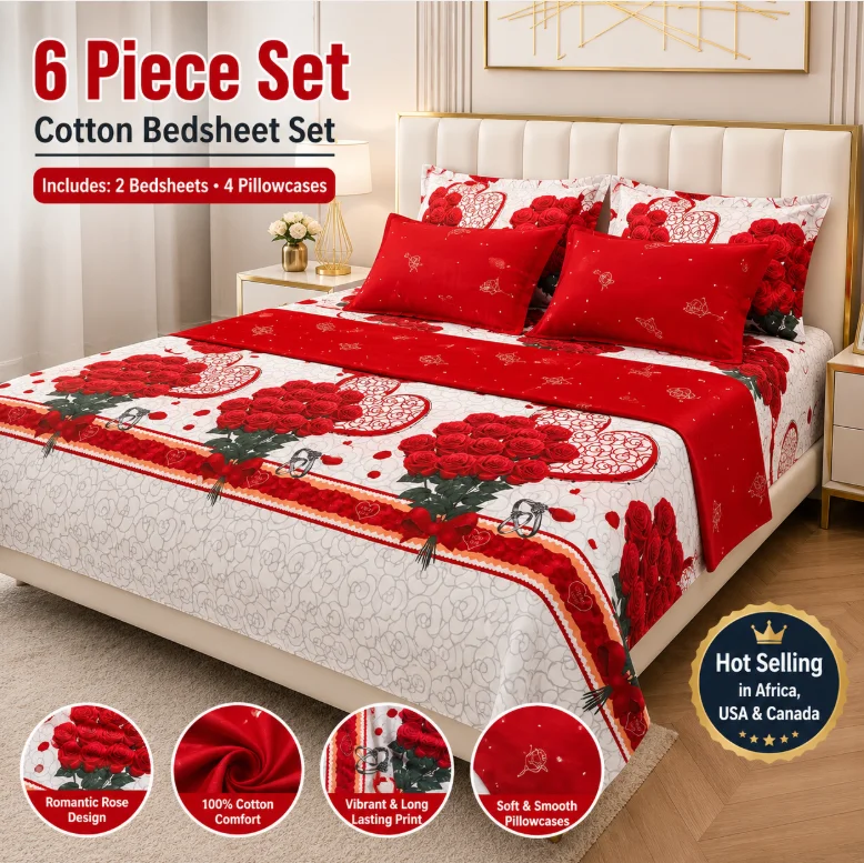 6-Pieces-Bedding-Set-2-Bedsheets-4-Pillowcases-Soft-Comfortable-Durable-Home-Bed-Linens