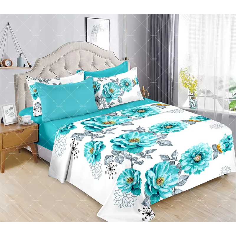6PCS-Bedding-Set-Floral-Print-Cotton-Touch-Fitted-Sheet-King-Size-Bed-Sheet-with-Pillowcase