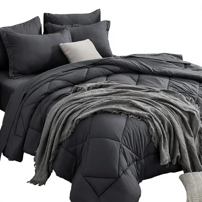 7-Piece-Queen-Comforter-Set-All-Season-Reversible-Ultra-Soft-Contemporary-Bed-Bag-Grey-Dark-Grey-Bedding-Flat-Sheet