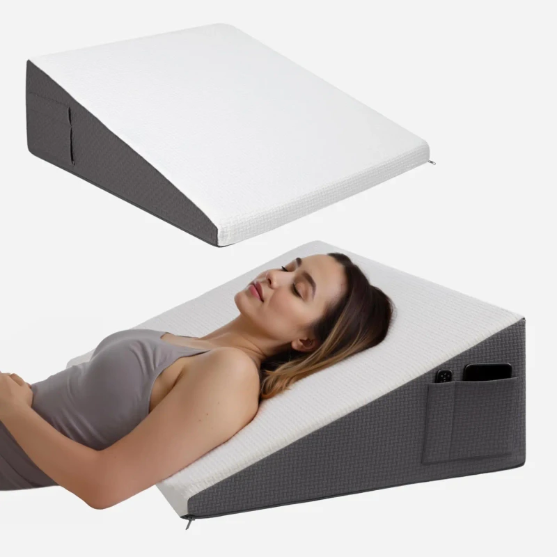 Acid-Reflux-Backrest-Back-Support-Sleeping-Pain-Relief-10-Triangle-Leg-Elevated-Soft-Memory-Foam-Bed-Wedge-Pillow-for-Headboard