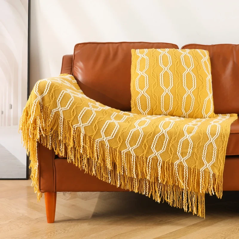 Acrylic-Sofa-Blanket-Cover-Knitted-Shawl-Contrasting-Color-Bed-Tail-Towel-Luxury-Throw