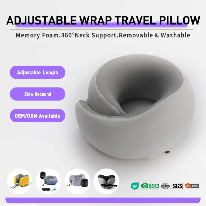 Adjustable-Foldable-OEM-ODM-U-Shaped-Memory-Foam-Travel-Pillow-For-Airplane