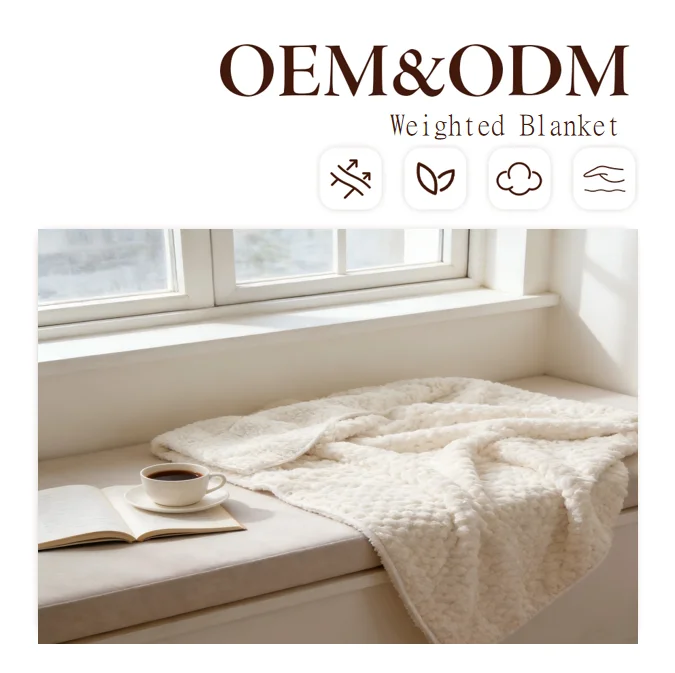 Adult-Eco-Friendly-Woven-Polyester-Double-Sided-Soft-Comfortable-Thick-3D-Weighted-Blanket-Milky-White-Autism-Kids-Four-Seasons