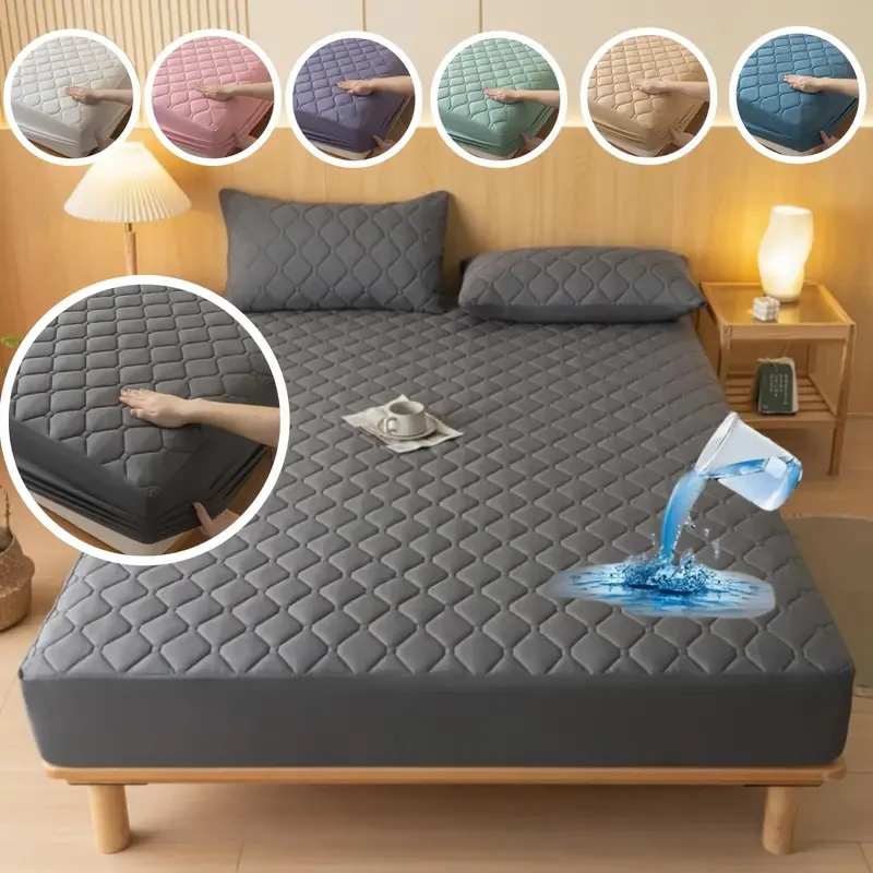 Adult-Queen-Size-Quilted-Mattress-Cover-Breathable-Solid-Color-Bed-Protector-Brushed-Fabric-Waterproof-Mattress-Protector