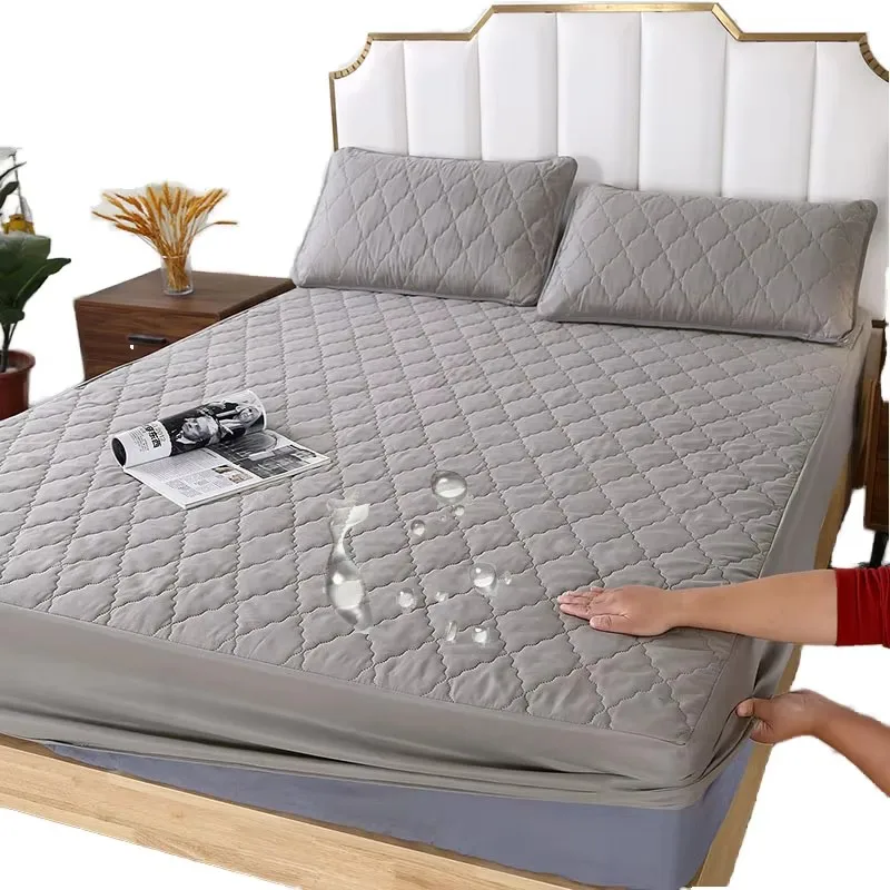 Adult-Queen-Size-Quilted-Mattress-Cover-Breathable-Solid-Color-Bed-Protector-with-Water-Proof-Feature-Brushed-Fabric-Plain-Style