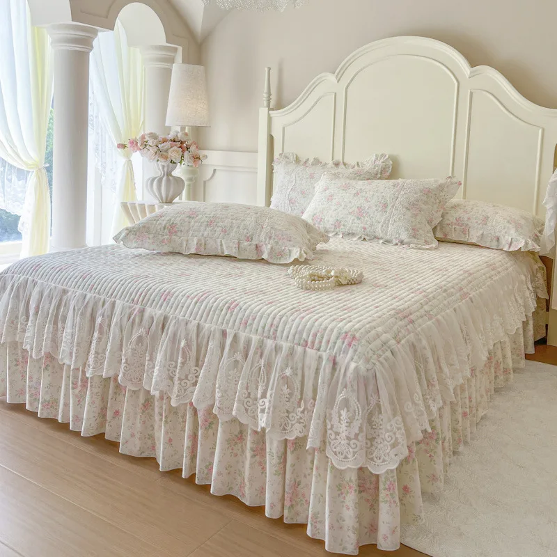 All-Cotton-Bed-Skirt-Pure-Cotton-Quilted-Bed-Skirt-Four-Piece-Set-Pure-Cotton-Lace-Modern-Fresh-Chic