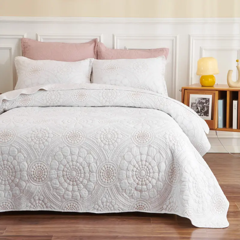 All-Season-Bedroom-Quilted-3-Piece-Solid-Microfiber-Polyester-Lightweight-Bedding-Set