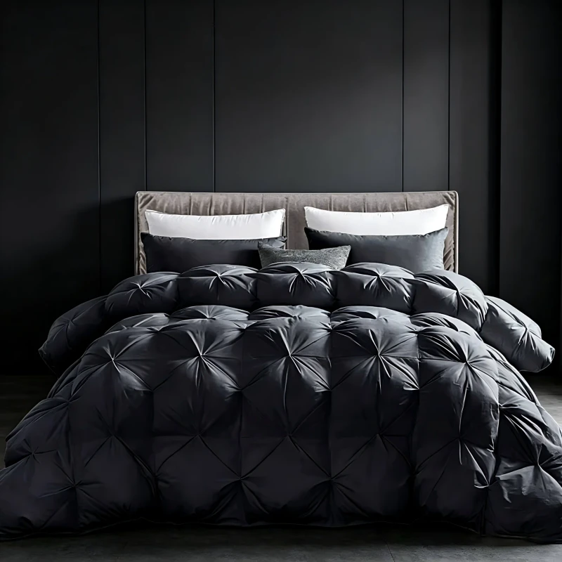 All-Season-Goose-Feather-Fiber-Comforter-Queen-Size-Duvet-Insert-Pinch-Pleat-Design-Baffle-Box-100-Cotton