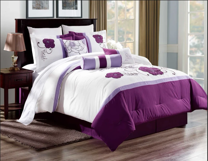 All-Season-Modern-Plant-Design-Twin-King-Cal-King-5pcs-Embroidery-Soft-Bed-in-a-Bag-Comforter-Set-Polyester